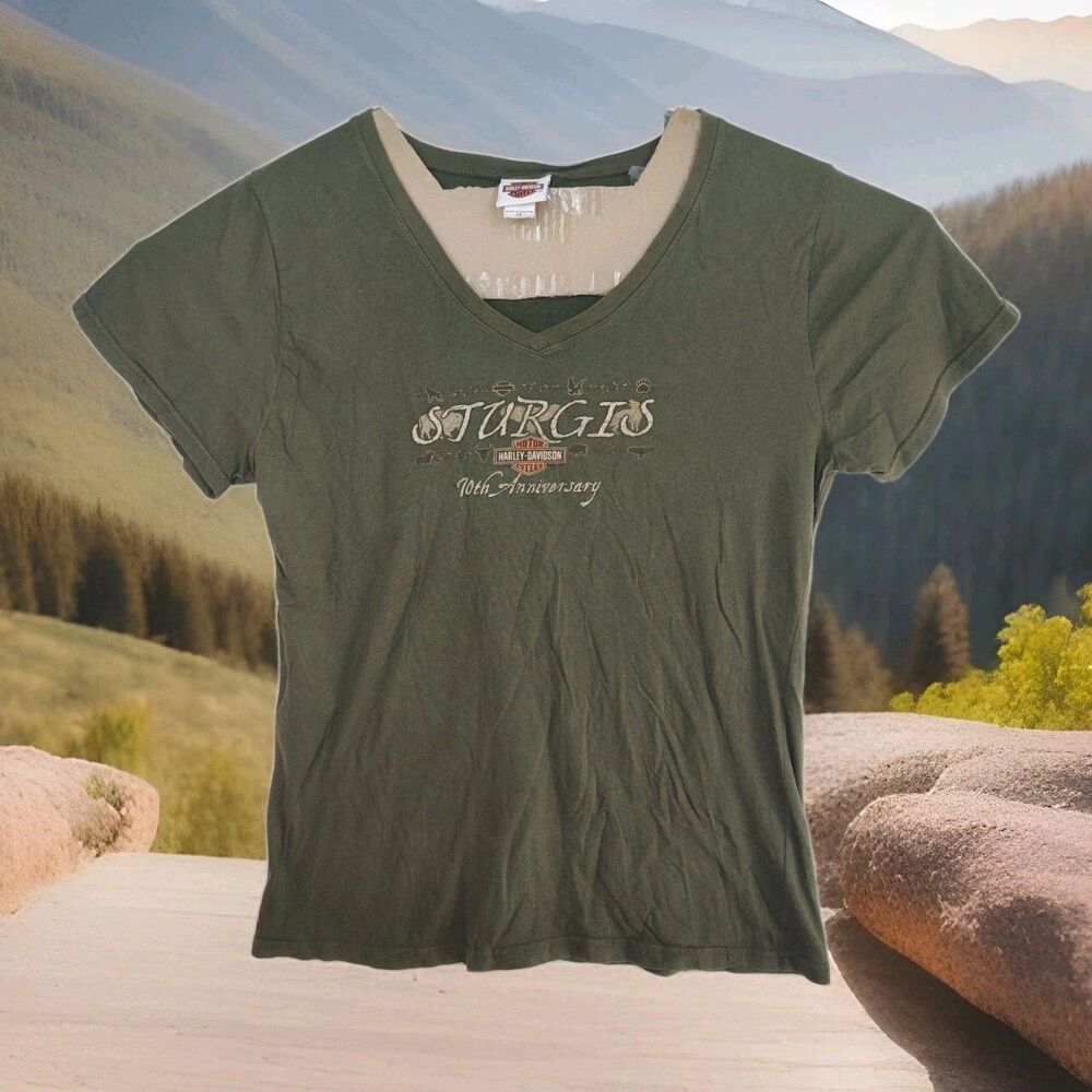 Harley Davidson Sturgis 70th Anniv. t-shirt, women's 2x, olive green,‎ v-neck